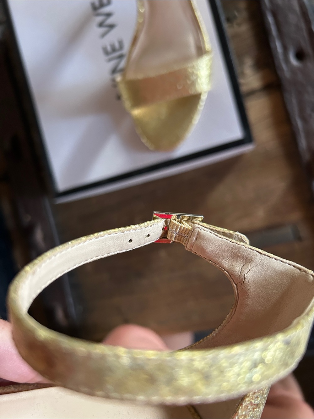 Nine West Glitter Gold Ankle Strap Kitten Heels - Picture 8 of 10